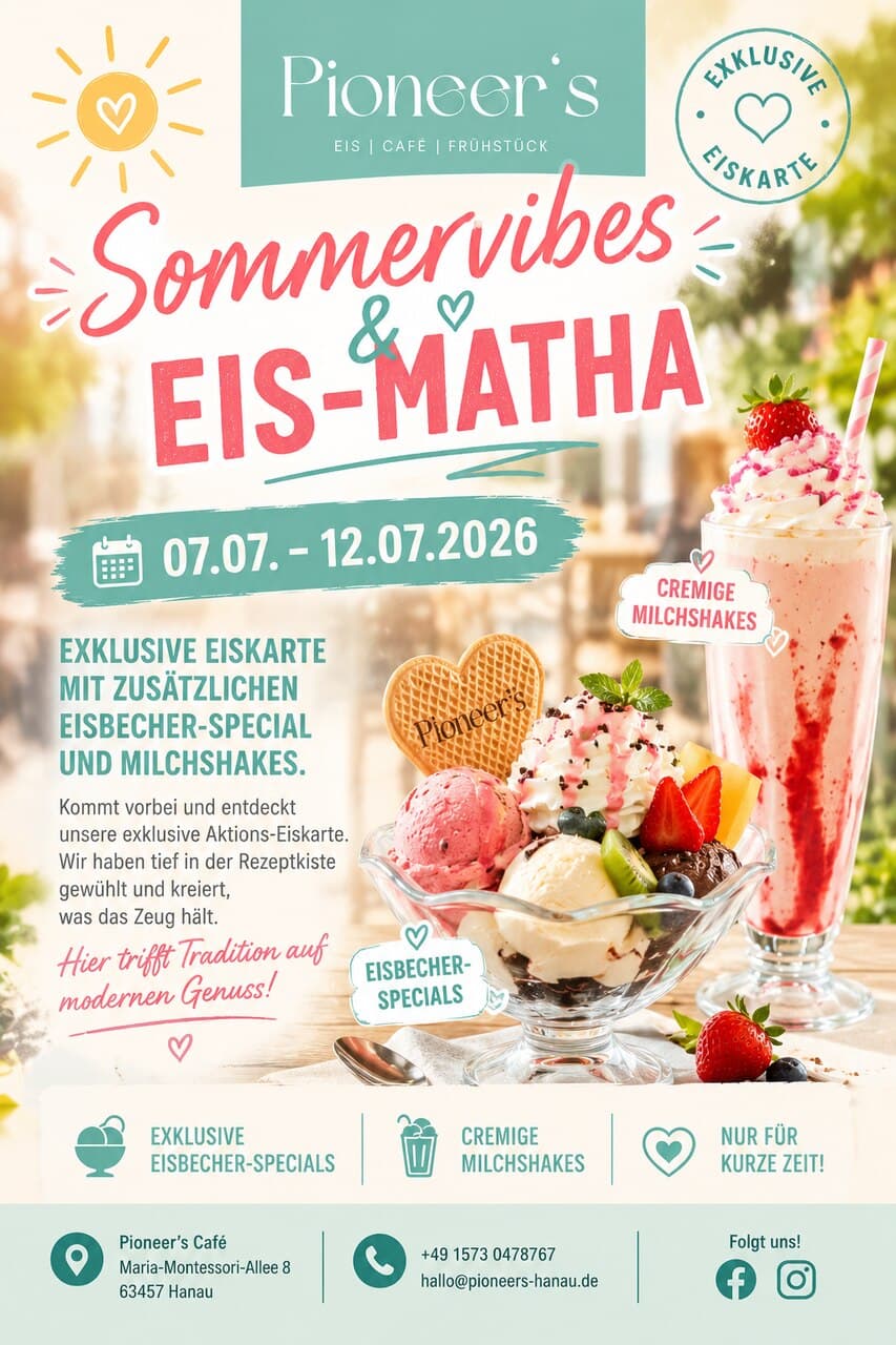 Plakat zu den Sommervibes Eis-Aktionswochen im Pioneer's Café