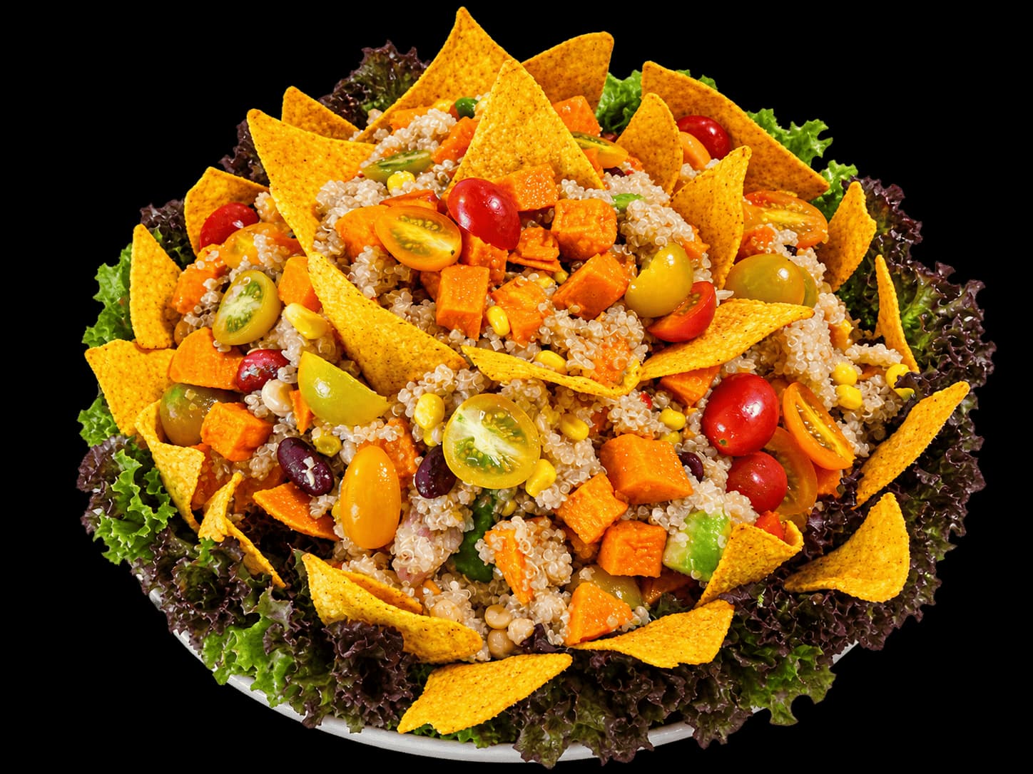 Platte Fiesta Bowl mit Nachos, Guacamole, Sour Cream und Mais