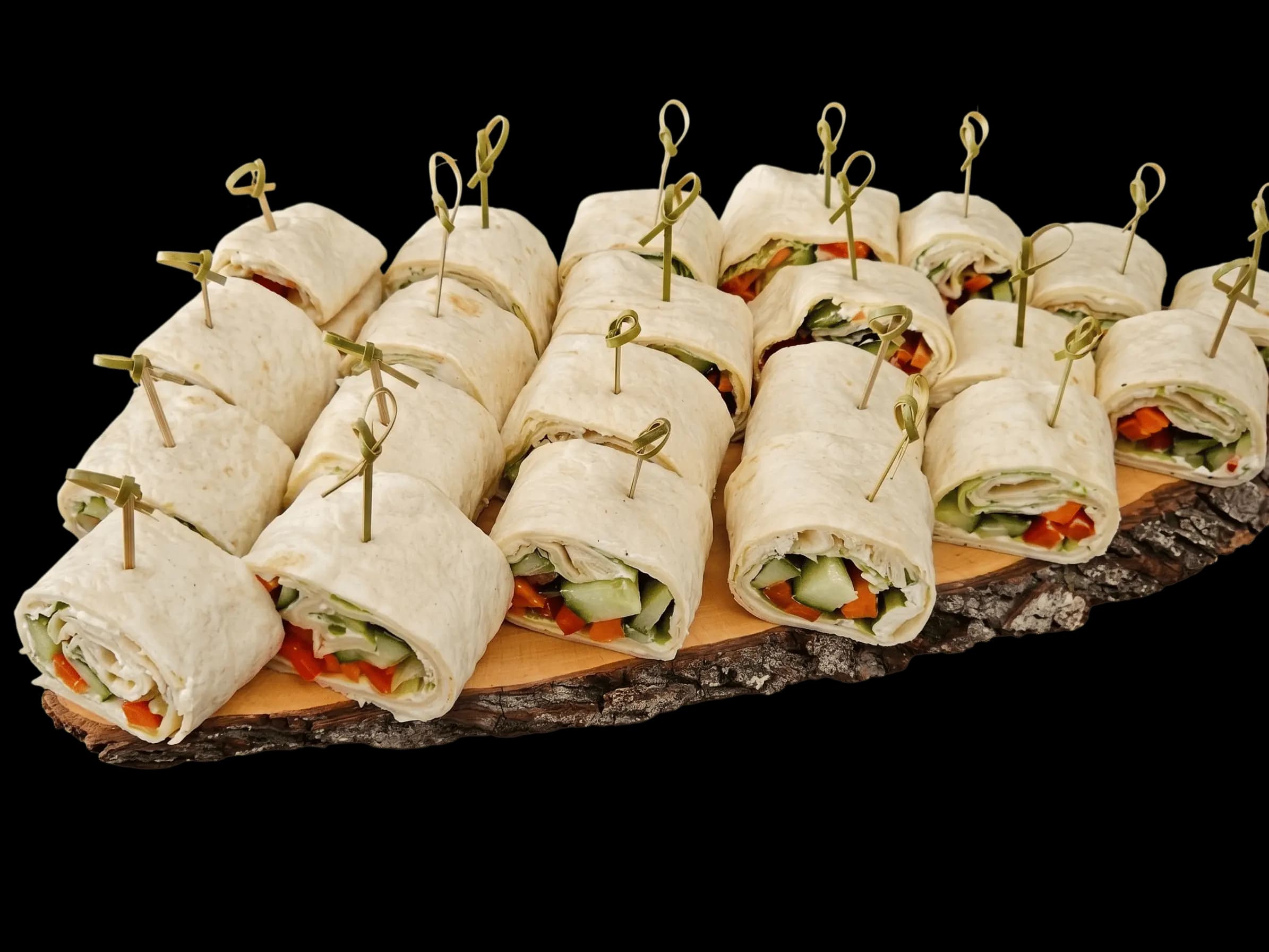 Crêpe-Röllchen mit Veggie-Füllung am Spieß