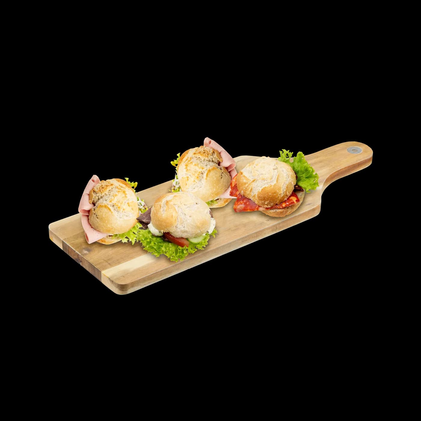 Kleine Brötchen mit Fleisch belegt