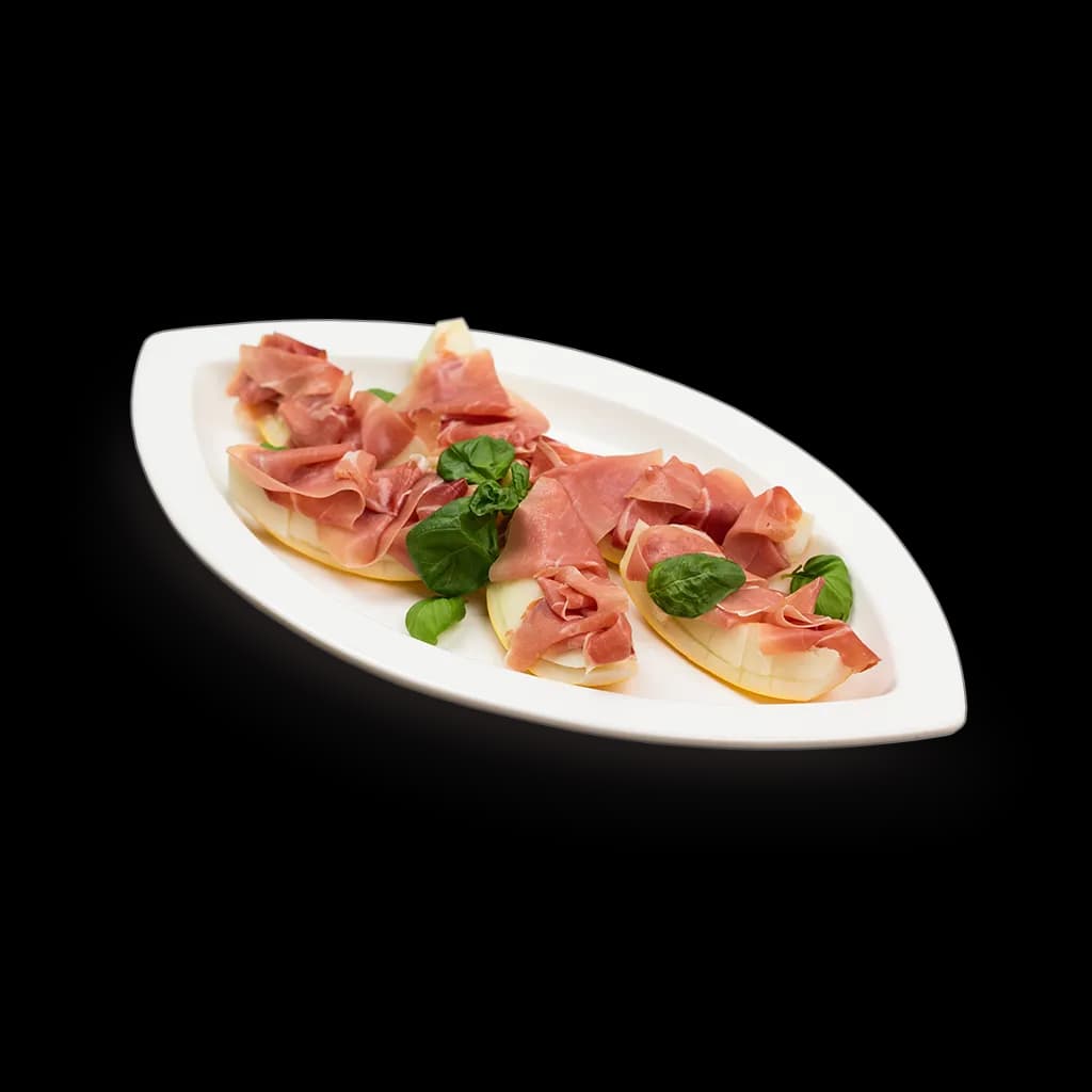 Platte Honigmelone mit Serrano-Schinken