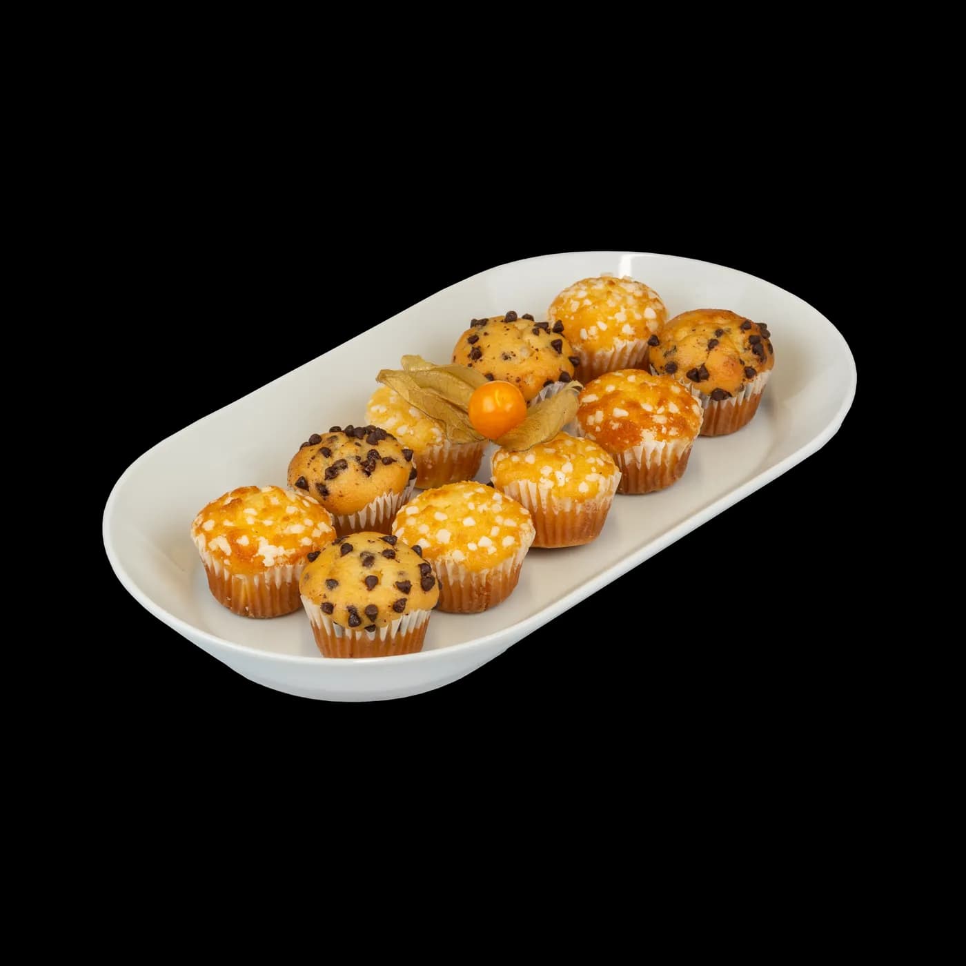 Mini-Muffins auf weißer Platte