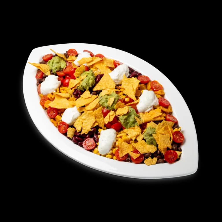 Platte Fiesta Bowl mit Nachos, Guacamole, Sour Cream und Mais