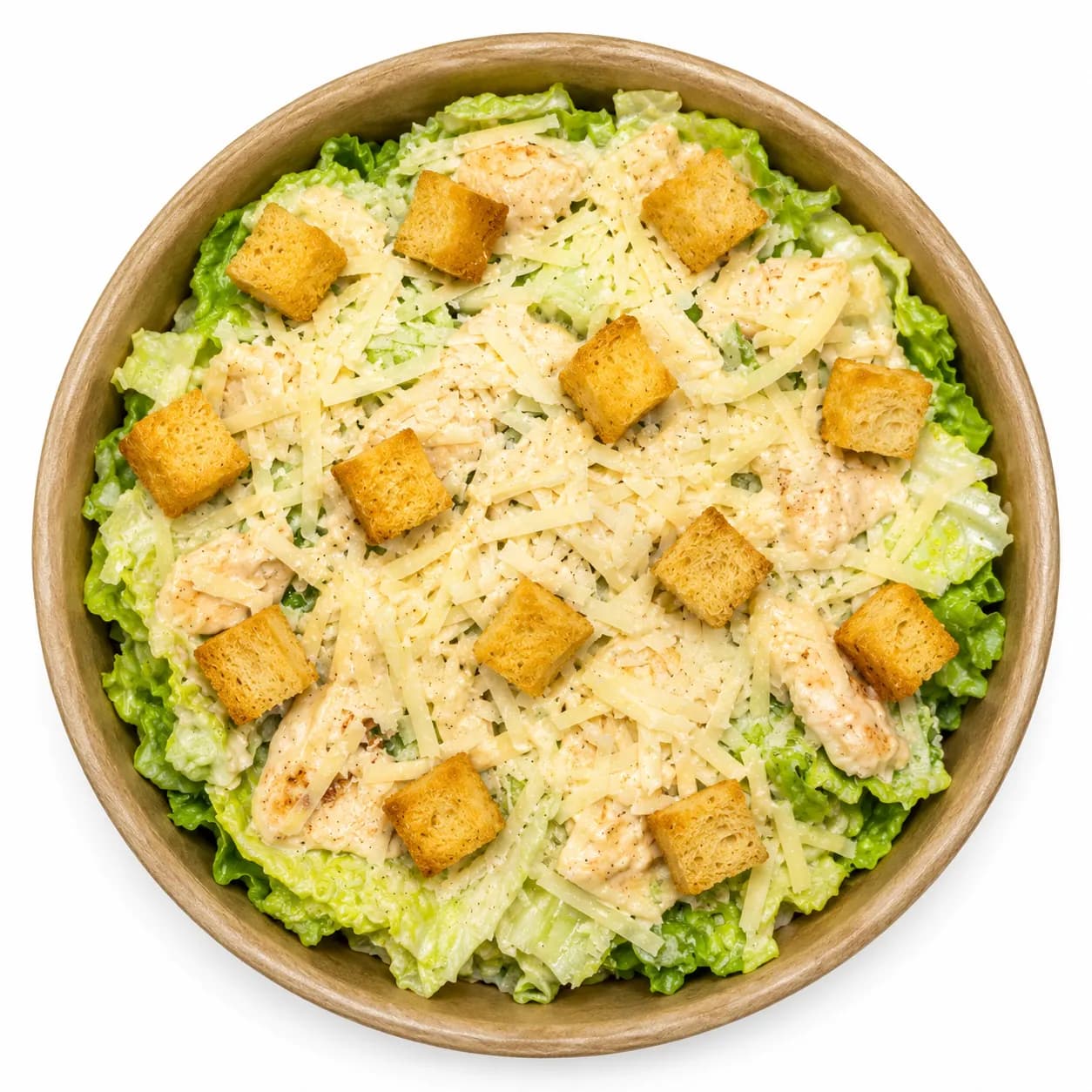 Caesar's Salat mit Huhn, Croûtons und Parmesan