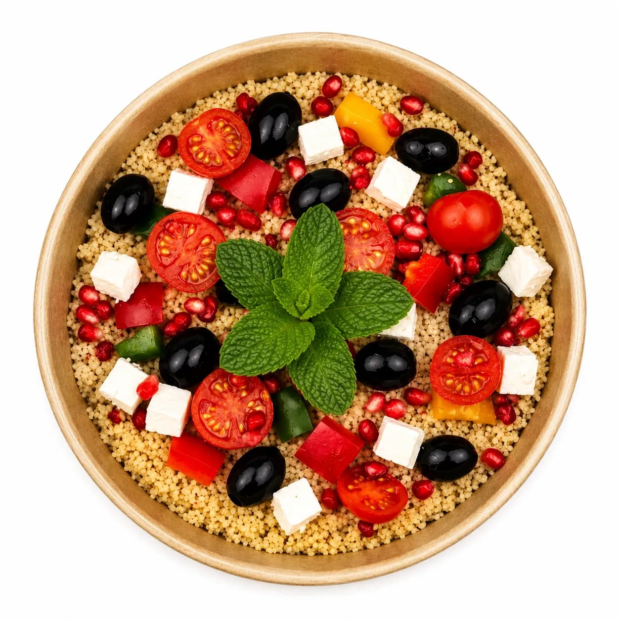 Couscous Mediterran mit Feta, Oliven, Cherrytomaten und Minze