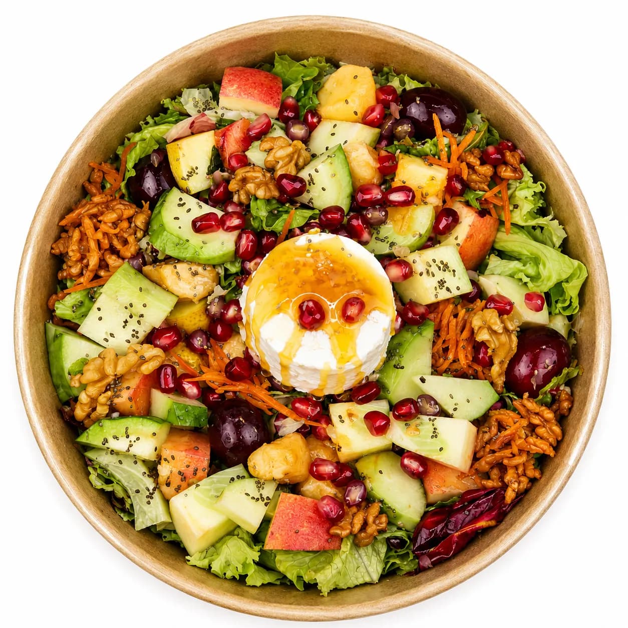 Fruchtiger Ziegenkäse-Salat mit Granatapfel, Apfel und Walnüssen